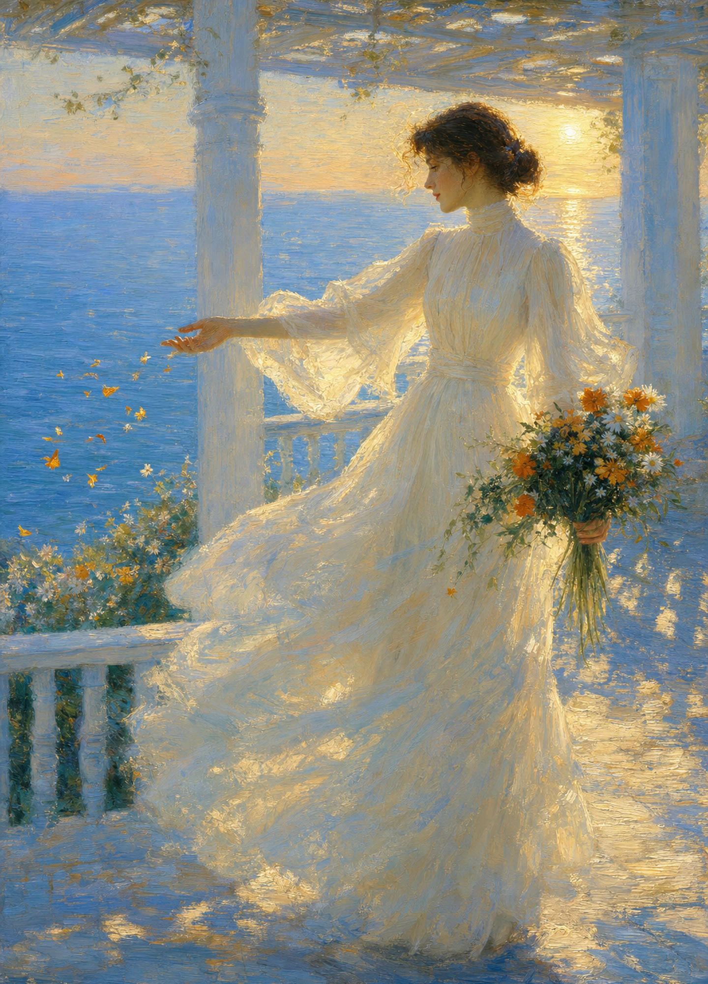 AI-generated impressionist painting of a woman by the sea