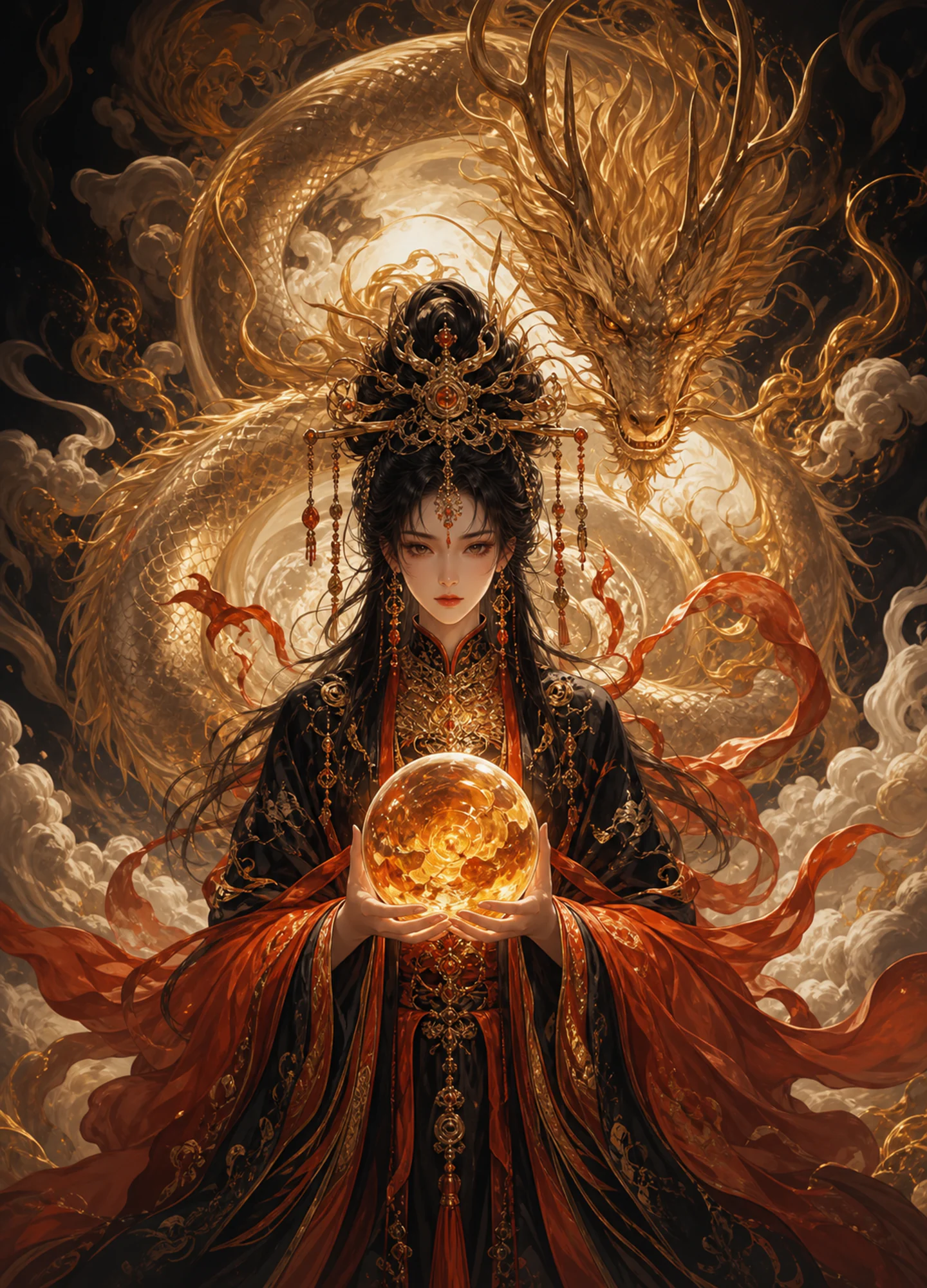 a celestial dragon spiraling through a star-filled sky