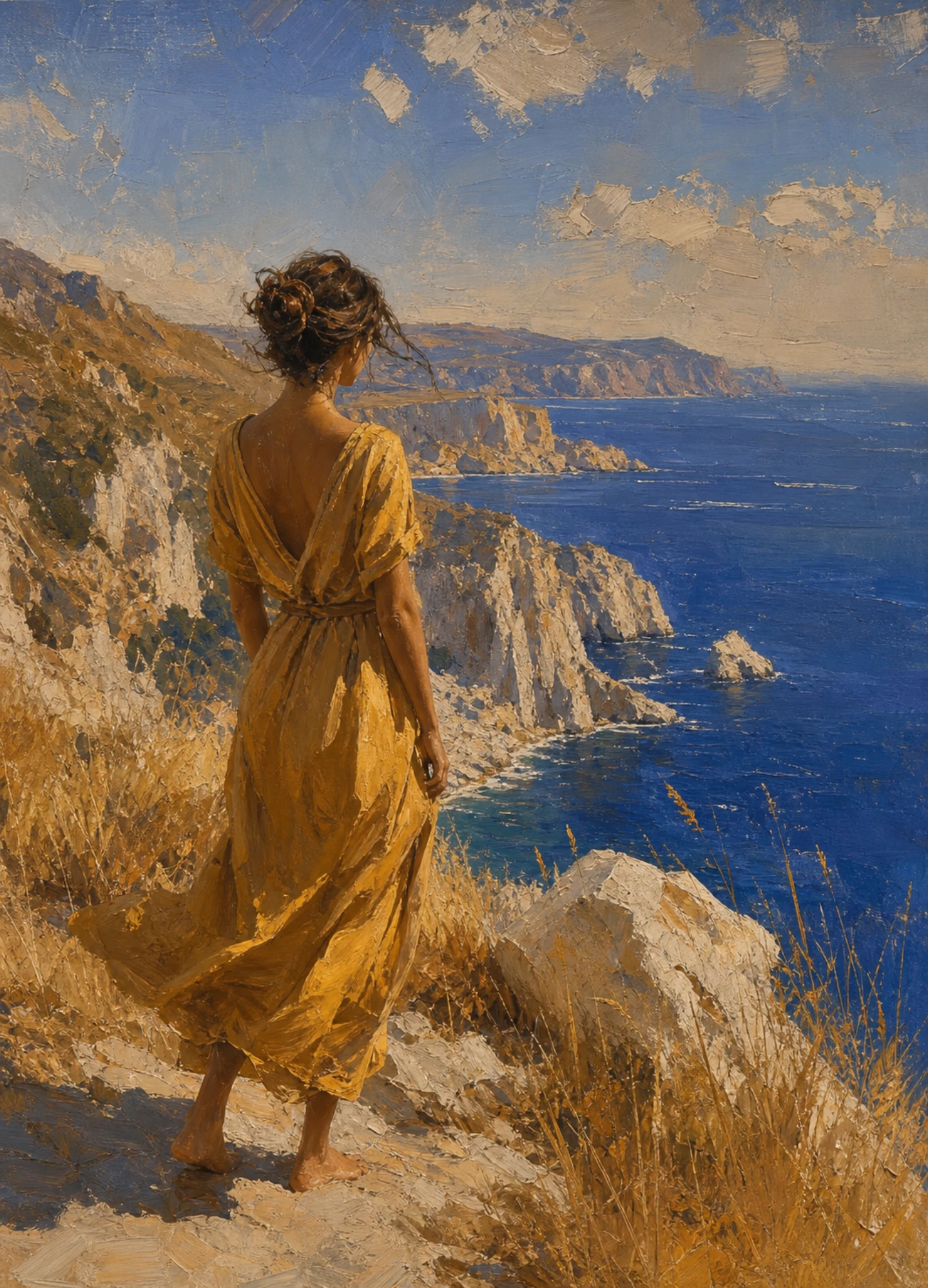 Contemporary oil painting on a Mediterranean cliff