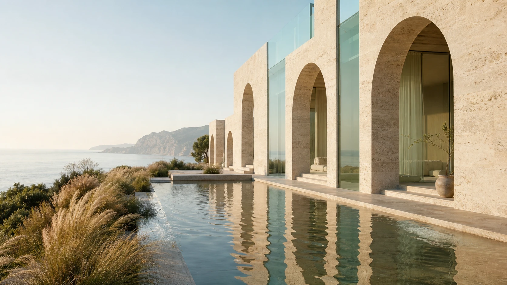 Modern coastal architecture overlooking a blue sea