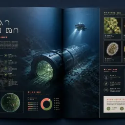 Structured science magazine spread with diagrams, maps, and editorial imagery