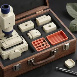 Premium technical product image of a modular field microscope
