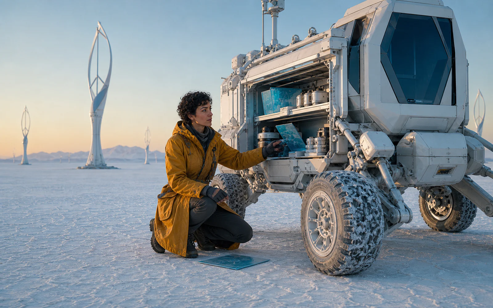 The same cartographer opening the mobile lab equipment bay