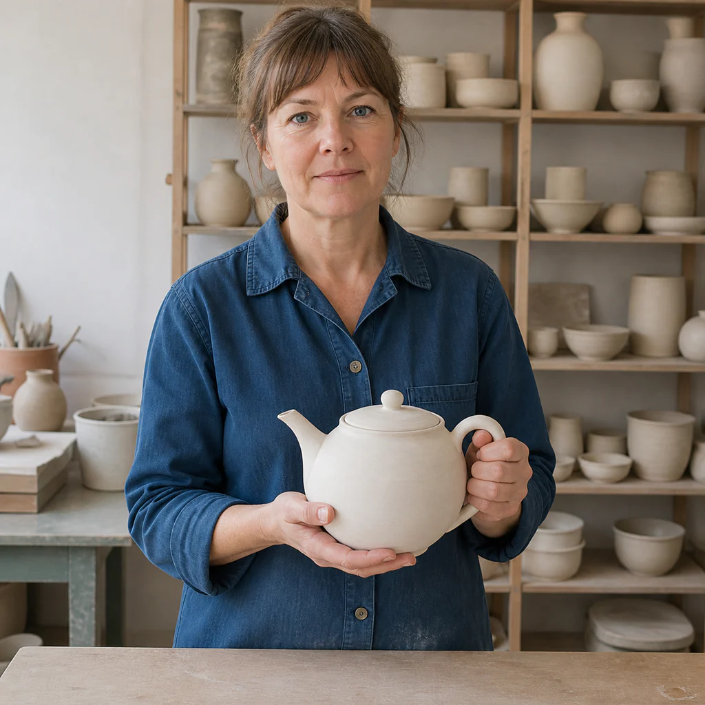 Neutral ceramic artist portrait used as the Seedream 5.0 Pro editing reference
