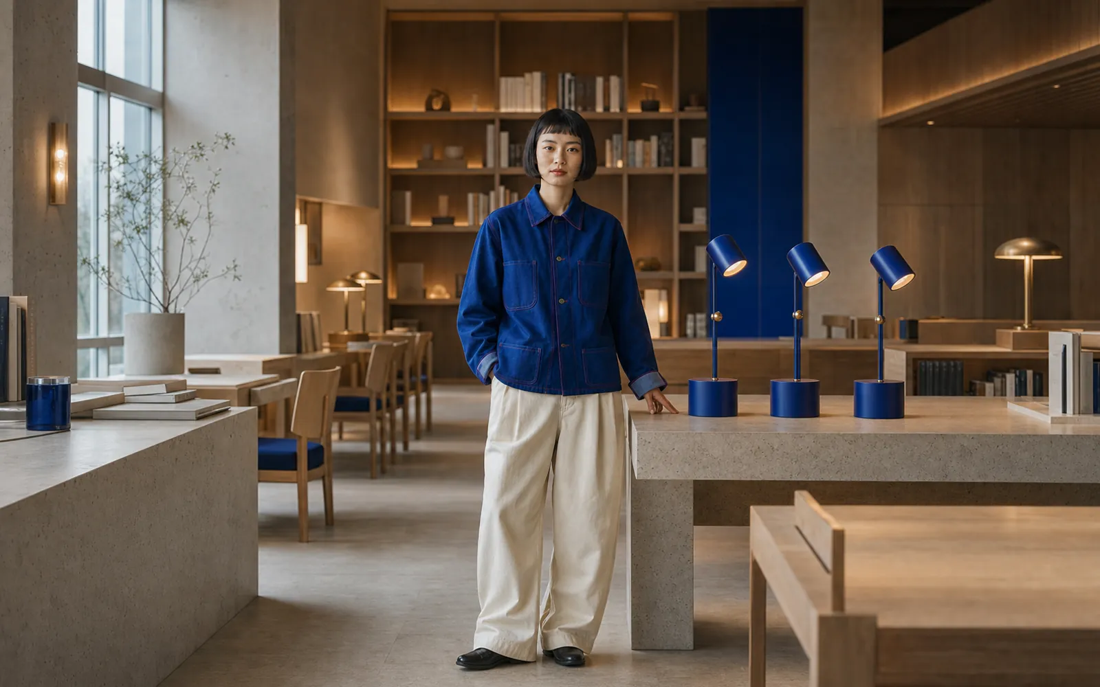 The same designer presenting the lamp series in a completed reading room